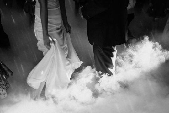 The first dance of the young. The bride and groom are dancing their first dance.