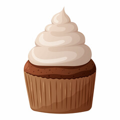 Cupcake with whipped cream. Vector image of a cake on a transparent background. Elements of confectionery, baking, bakery, sweets for poster, banner, advertising, stickers