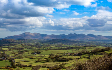 Fototapeta na wymiar View Of The Beautiful Mourne Mountains Range, Taken From Windy Gap in Banbridge, Northern Ireland. The Mountains inspired Percy French To Write His Song 