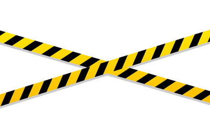 Danger tapes, signs of attention, caution and warning for safety and security on background. Yellow line warning tapes background with for construction, crime zone and police. Vector