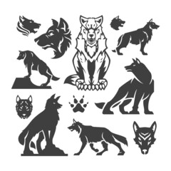 Set wolfs design elements for logo design vector illustration.