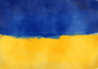 Watercolor Ukrainian flag. Flag of Ukraine. Hand drawn blue and yellow watercolor illustration.