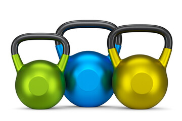 Set of gym kettlebells for workout isolated on white background