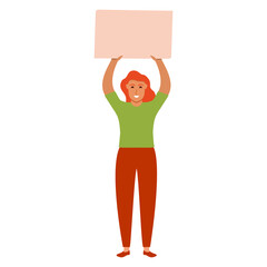 The girl demands equal rights and remuneration.A feminist woman is protesting against the infringement of women's rights.Isolated on white background. Vector flat illustration.