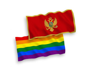 Flags of Montenegro and Rainbow gay pride on a white background