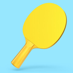 Yellow ping pong racket for table tennis isolated on blue background