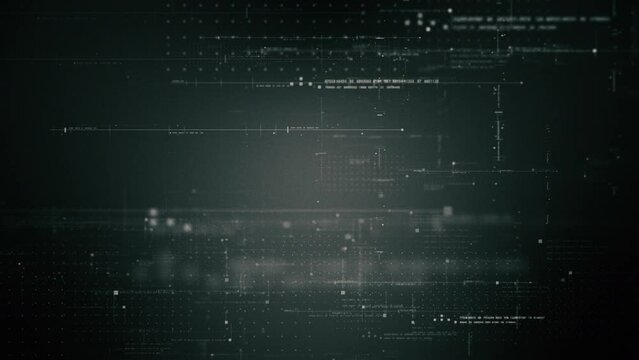 Futuristic abstract de-focus flowing data matrix, telemetry and encrypt numbers display with particles simulation for head up display in cyber space environment loop background