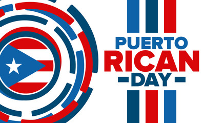 Puerto Rican Day. National happy holiday. Festival and parade in honor of independence and freedom. Puerto Rico flag. Latin american country. Patriotic elements. Vector poster illustration