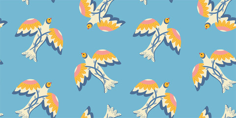 Abstract bird pattern. Vector seamless texture.