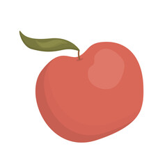 Vector red apple with a twig and a leaf on a white background is isolated. Illustration fruit
