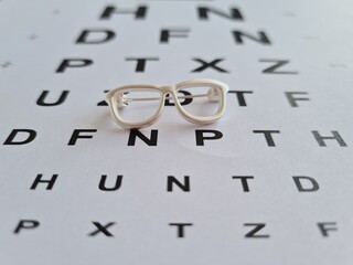 Table for checking visual acuity and emblem of optics closeup