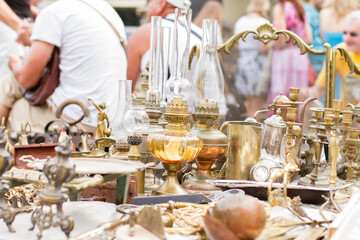 flea market in Lviv. Old kerosene lamps
