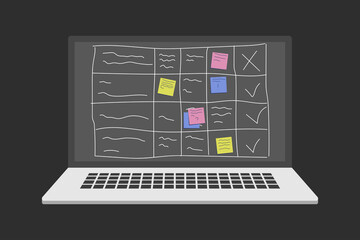 Online planning board in laptop. Tasks to manage business project