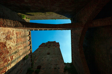 Ancient ruins of the Tempesta Fortress of Noale from 12th century in the center of Venetian Town