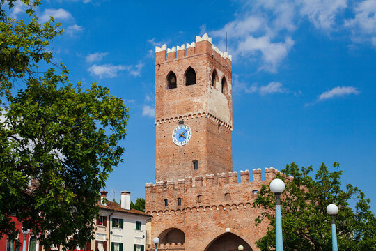 Ancient ruins of the Tempesta Fortress of Noale from 12th century in the center of Venetian Town
