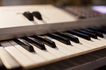 New modern pipe organ keyboard in a church