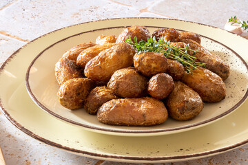 new potatoes in a dish on a table
