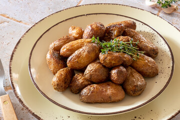 new potatoes in a dish on a table