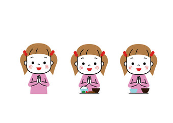 いただきます、ごちそうさまを言っている女の子　食事のマナー