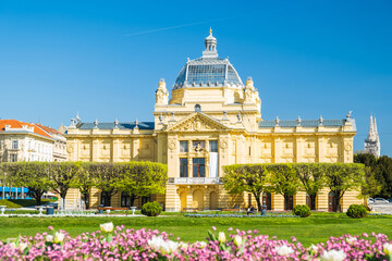 Fototapeta premium Zagreb, Croatia, beautiful monumental architecture, art pavilion in downtown in spring
