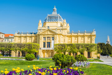 Zagreb, Croatia, beautiful monumental architecture, art pavilion in downtown in spring