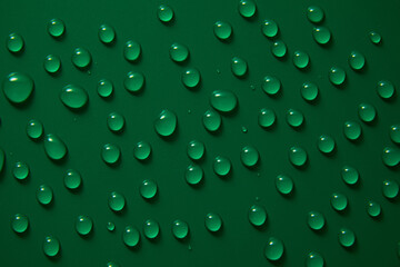 Abstract water drops on green background, macro, Bubbles close up