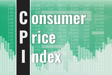 Words CPI (Consumer Price Index) on green finance background. Financial market concept