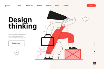 Startup illustration, website landing template Flat line vector modern concept illustration, startup metaphor. Concept of building new business, strategy, company processes. Design thinking