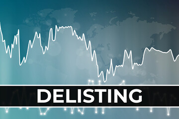 Word Delisting on dark blue finance background. Global stock market concept