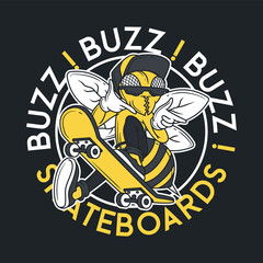 Cartoon emblem of skateboarder bee
