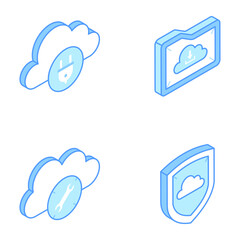 Set of Cloud Services Isometric Icons 