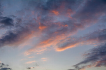 Clouds in the sky lit by the setting sun.