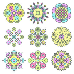 Lineart flower design elements. Vector illustration