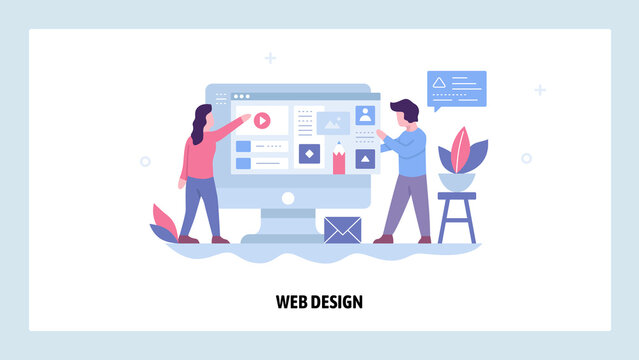 Development team build website responsive design. User interface template Vector web site design. Landing pageconcept illustration