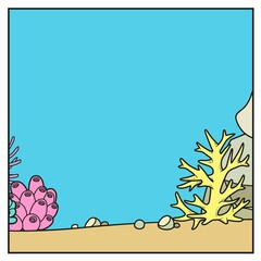 Simple square background with the stones, corals color variation for coloring page