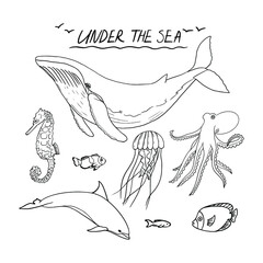 Vector set of sea animals. 
