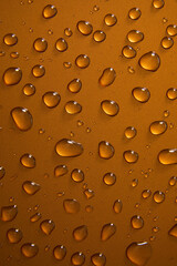 Abstract water drops on gold bronze background, macro, Bubbles close up