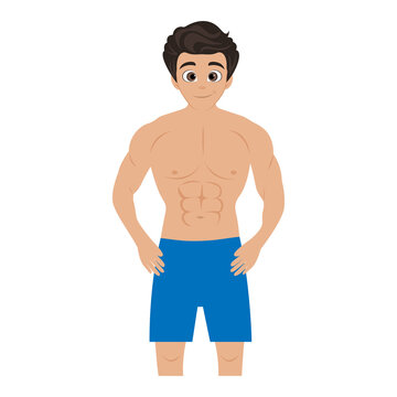 Muscle boy on white background. Sport concept. Vector illustration.