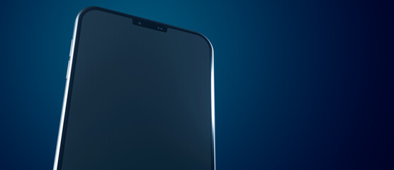 Closeup smartphone blank black screen surface, empty digital touchscreen for design 3d rendering