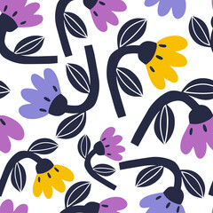 Floral abstract seamless pattern on a white background. Nice pattern in modern style. Design for paper, cover, fabric, interior decor and more.