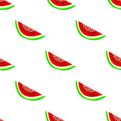 Half sliced colorful watermelon fruit isolated on white background is in Seamless pattern - vector illustration