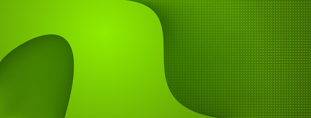 Abstract background with curved shapes and halftone dots in green colors