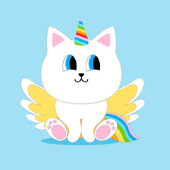 Cute cartoon cat unicorn with wings