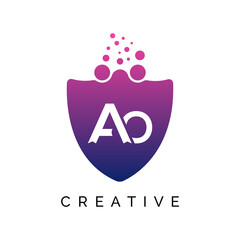 AO Letter Dots Logo Design with Creative Trendy Bubbles Purple Magenta and blue Colors AO logo design vector template.