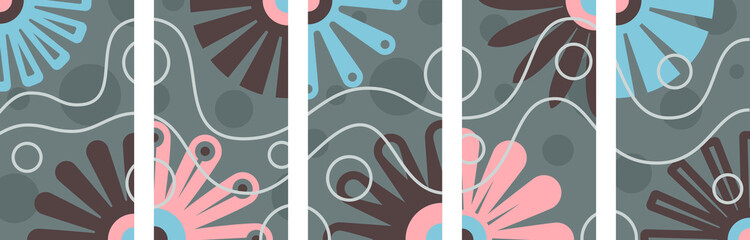 Abstract background posters with flowers, wavy lines and color spots. Vector illustration
