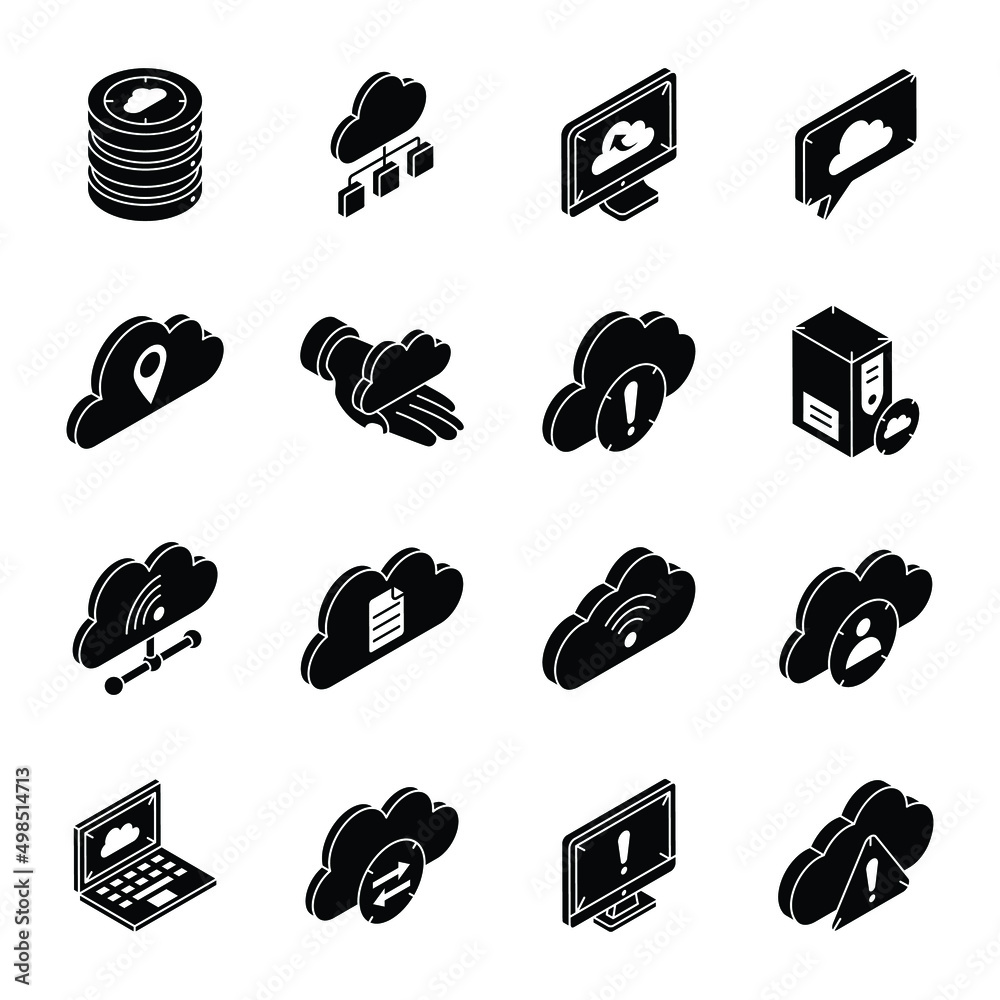 Wall mural set of data hosting isometric icons