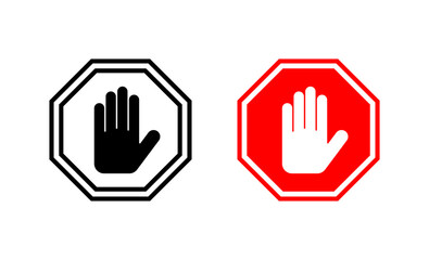 Stop icon vector. stop road sign. hand stop sign and symbol. Do not enter stop red sign with hand