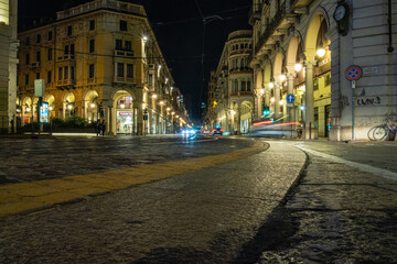 Fototapeta na wymiar TURIN, ITALY - August 21, 2021 Long exposure shot of beautiful city of Turin at night