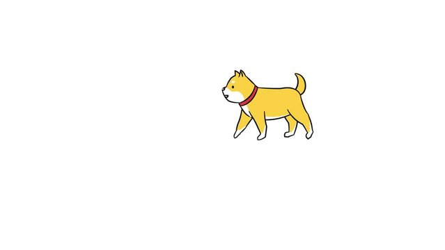 歩いて前進する犬のイラストアニメーション。柴犬のイメージ。