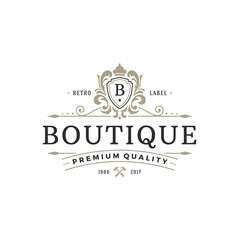 Luxury monogram logo template vector object for logotype or badge design. Trendy vintage royal ornament frame illustration, good for fashion boutique, alcohol or hotel brand.